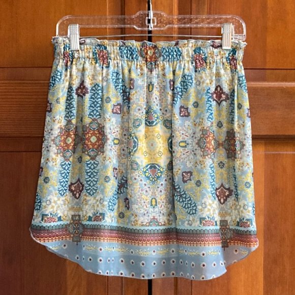 Blue, Yellow, Brown Paisley Print Mini Skirt - lined with stretch waist - Large - Picture 2 of 8